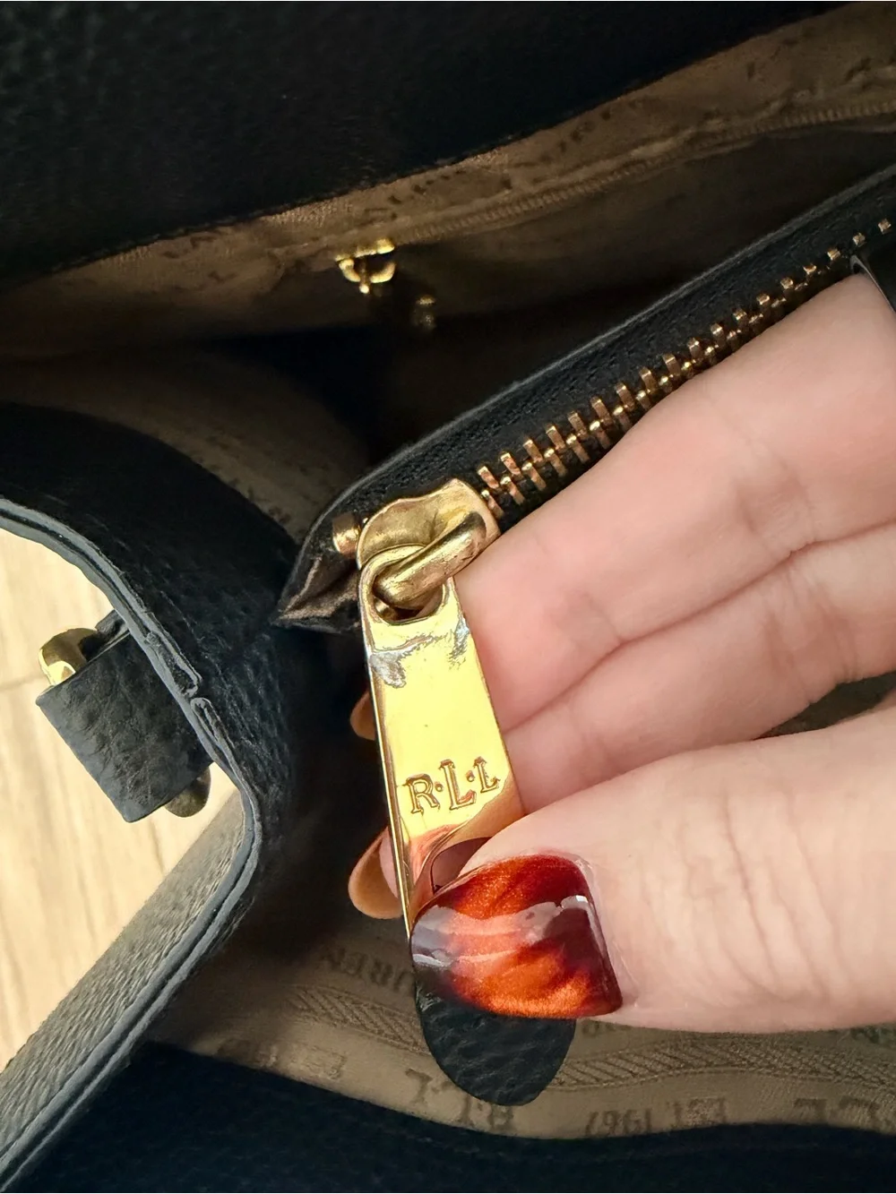 Lauren Ralph Lauren Black Leather Carrington Brigitte Tote